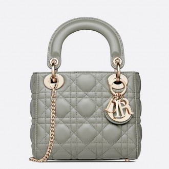 Dior Mini Lady Dior Bag In Grey Cannage Lambskin Dior Mini Lady Dior Bag In Grey Cannage Lambskin