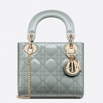Dior Mini Lady Dior Bag In Grey Patent Calfskin Dior Mini Lady Dior Bag In Grey Patent Calfskin