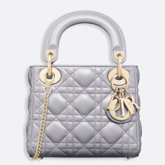 Dior Mini Lady Dior Bag In Grey Pearly Lambskin Dior Mini Lady Dior Bag In Grey Pearly Lambskin