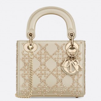 Dior Mini Lady Dior Bag In Metallic Lambskin with Beaded Embroidery Dior Mini Lady Dior Bag In Metallic Lambskin with Beaded Embroidery