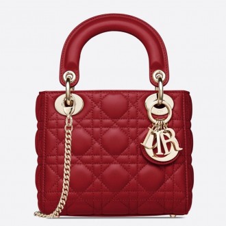 Dior Mini Lady Dior Bag In Red Lambskin Dior Mini Lady Dior Bag In Red Lambskin