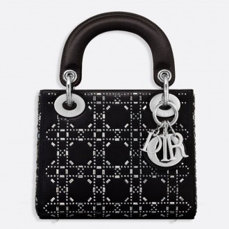 Dior Mini Lady Dior Bag In Satin With Rhinestones Dior Mini Lady Dior Bag In Satin With Rhinestones