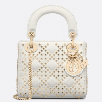 Dior Mini Lady Dior Bag In White Lambskin with Star Embroidery Dior Mini Lady Dior Bag In White Lambskin with Star Embroidery