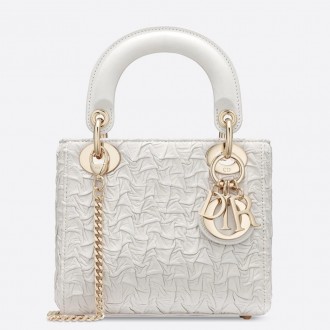 Dior Mini Lady Dior Chain Bag In White Wavy Crinkled Lambskin Dior Mini Lady Dior Chain Bag In White Wavy Crinkled Lambskin