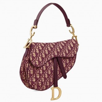 Dior Mini Saddle Bag In Bordeaux Oblique Jacquard Canvas Dior Mini Saddle Bag In Bordeaux Oblique Jacquard Canvas