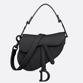 Dior Mini Saddle Bag with Strap in Black Ultramatte Calfskin Dior Mini Saddle Bag with Strap in Black Ultramatte Calfskin