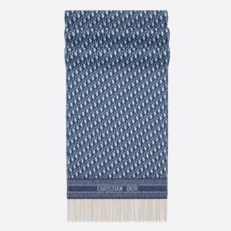 Dior Oblique Scarf In Blue Cashmere