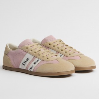 Dior Ribbon Sneakers in Pink and Beige Suede Calfskin Dior Ribbon Sneakers in Pink and Beige Suede Calfskin