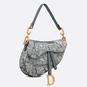 Dior Saddle Bag In Grey Toile de Jouy Reverse Jacquard Dior Saddle Bag In Grey Toile de Jouy Reverse Jacquard