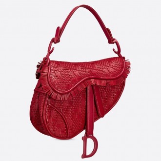 Dior Saddle Bag In Red Braided Leather Strips With Fringe Dior Saddle Bag In Red Braided Leather Strips With Fringe