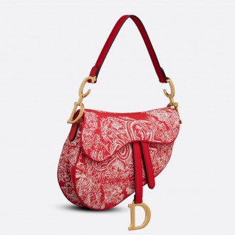 Dior Saddle Bag In Red Toile de Jouy Reverse Jacquard Dior Saddle Bag In Red Toile de Jouy Reverse Jacquard
