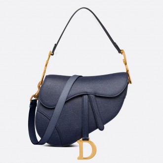 Dior Saddle Bag with Strap in Indigo Blue Grained Calfskin Dior Saddle Bag with Strap in Indigo Blue Grained Calfskin