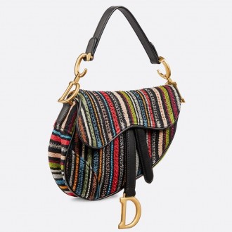 Dior Saddle Canvas Bag Embroidered With Multi-coloured Stripes Dior Saddle Canvas Bag Embroidered With Multi-coloured Stripes