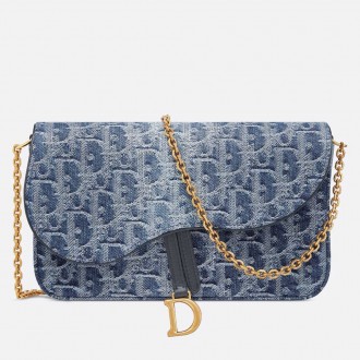 Dior Saddle Chain Pouch in Blue Denim Oblique Jacquard Dior Saddle Chain Pouch in Blue Denim Oblique Jacquard