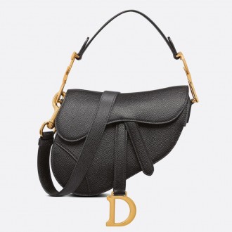Dior Saddle Mini Bag with Strap in Black Grained Calfskin Dior Saddle Mini Bag with Strap in Black Grained Calfskin