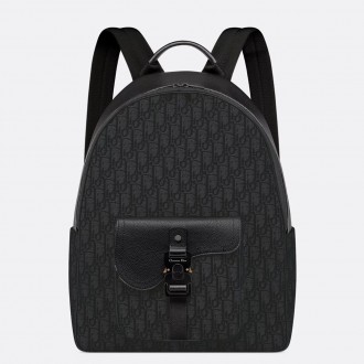 Dior Saddle Zip Backpack in Black Oblique Jacquard