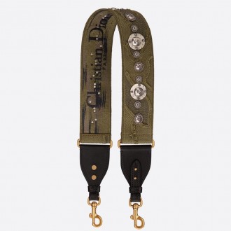 Dior Shoulder Strap In Green Camouflage Embroidered Canvas