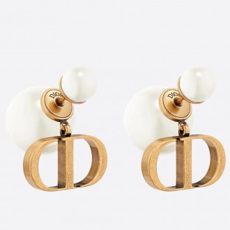 Dior Tribales Earrings In Antique Gold-Finish Metal and White Resin Pearls Dior Tribales Earrings In Antique Gold-Finish Metal and White Resin Pearls