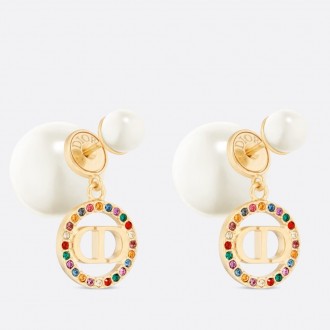 Dior Tribales Earrings in Metal and White Pearls and Multicolor Crystals Dior Tribales Earrings in Metal and White Pearls and Multicolor Crystals