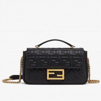 Fendi Baguette Chain Midi Bag In Black Nappa Leather Fendi Baguette Chain Midi Bag In Black Nappa Leather