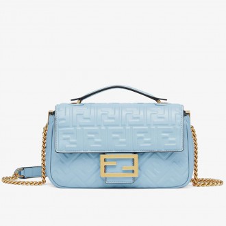 Fendi Baguette Chain Midi Bag In Blue Nappa Leather Fendi Baguette Chain Midi Bag In Blue Nappa Leather
