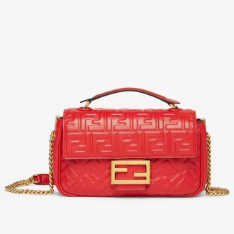 Fendi Baguette Chain Midi Bag In Red Nappa Leather Fendi Baguette Chain Midi Bag In Red Nappa Leather
