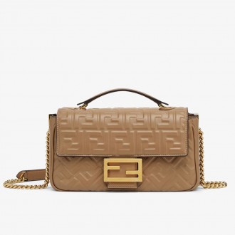 Fendi Baguette Chain Midi Bag In Taupe Nappa Leather Fendi Baguette Chain Midi Bag In Taupe Nappa Leather