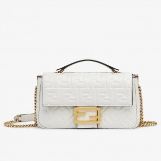 Fendi Baguette Chain Midi Bag In White Nappa Leather Fendi Baguette Chain Midi Bag In White Nappa Leather