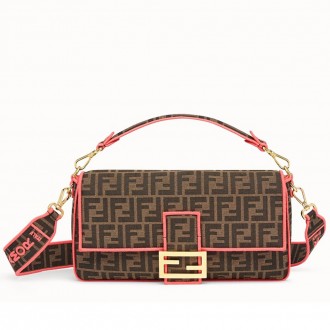 Fendi Baguette Large Bag In FF Fabric With Pink Trim Fendi Baguette Large Bag In FF Fabric With Pink Trim