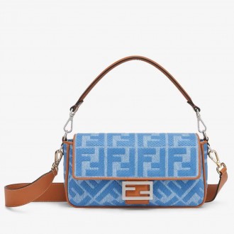 Fendi Baguette Medium Bag in Denim with FF Embroidery Fendi Baguette Medium Bag in Denim with FF Embroidery