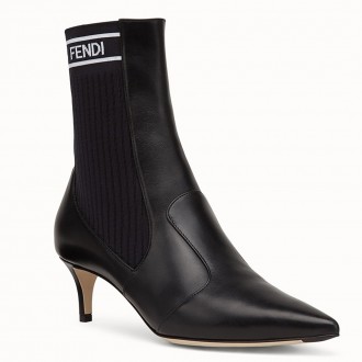 Fendi Leather And Stretch Fabric Ankle Boots Fendi Leather And Stretch Fabric Ankle Boots