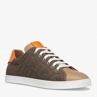 Fendi Low-top Sneakers In Khaki Canvas with Leather Fendi Low-top Sneakers In Khaki Canvas with Leather
