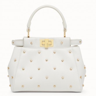 Fendi Peekaboo XS Bag With Star Studs In White Nappa Leather