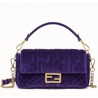 Fendi Purple Velvet FF Motif Medium Baguette Bag