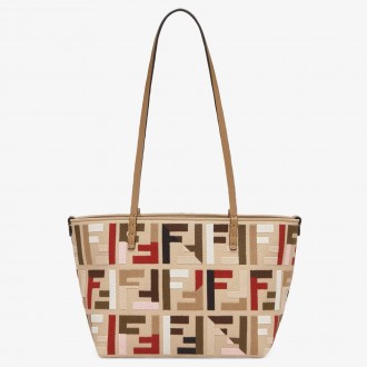 Fendi Small Roll Tote in Canvas with Multicolor FF Embroidery