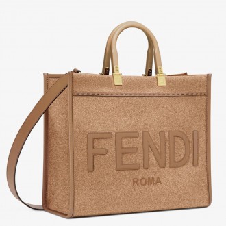 Fendi Sunshine Medium Shopper Bag In Brown Flannel
