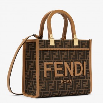 Fendi Sunshine Small Tote Bag in Brown FF Jacquard Fabric Fendi Sunshine Small Tote Bag in Brown FF Jacquard Fabric