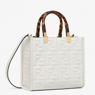 Fendi Sunshine Small Tote Bag In White FF Calfskin Fendi Sunshine Small Tote Bag In White FF Calfskin