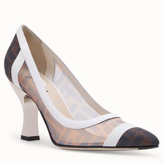 Fendi White Colibri Logo-print Mesh Pumps 85mm Fendi White Colibri Logo-print Mesh Pumps 85mm