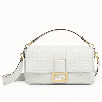 Fendi White FF Motif Large Baguette Bag Fendi White FF Motif Large Baguette Bag