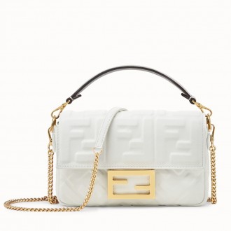 Fendi White FF Motif Mini Baguette Bag Fendi White FF Motif Mini Baguette Bag