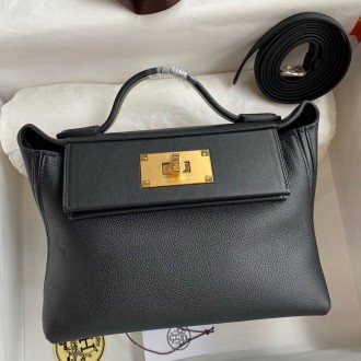 Hermes 24/24 Mini 21 Handmade Bag in Black Evercolor Leather Hermes 24/24 Mini 21 Handmade Bag in Black Evercolor Leather