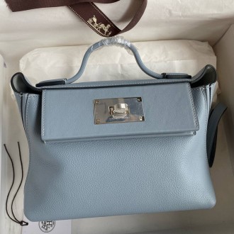 Hermes 24/24 Mini 21 Handmade Bag in Blue Lin Evercolor Leather Hermes 24/24 Mini 21 Handmade Bag in Blue Lin Evercolor Leather