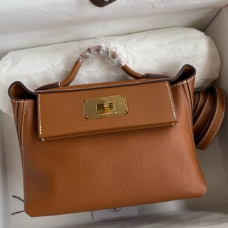 Hermes 24/24 Mini 21 Handmade Bag in Gold Evercolor Leather Hermes 24/24 Mini 21 Handmade Bag in Gold Evercolor Leather