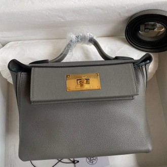 Hermes 24/24 Mini 21 Handmade Bag in Gris Meyer Evercolor Leather Hermes 24/24 Mini 21 Handmade Bag in Gris Meyer Evercolor Leather