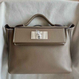 Hermes 24/24 Mini 21 Handmade Bag in Taupe Evercolor Leather Hermes 24/24 Mini 21 Handmade Bag in Taupe Evercolor Leather