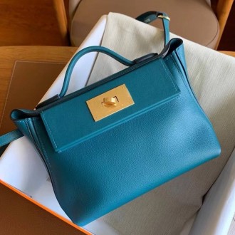 Hermes 24/24 Mini 21 Handmade Bag in Vert Bosphore Evercolor Leather Hermes 24/24 Mini 21 Handmade Bag in Vert Bosphore Evercolor Leather