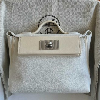 Hermes 24/24 Mini 21 Handmade Bag in White Evercolor Leather Hermes 24/24 Mini 21 Handmade Bag in White Evercolor Leather