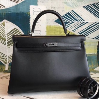 Hermes All Black Box Kelly 35cm Handmade Bag Hermes All Black Box Kelly 35cm Handmade Bag