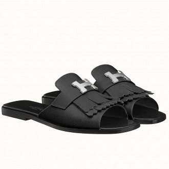 Hermes Auteuil Sandals In Black Calfskin Hermes Auteuil Sandals In Black Calfskin